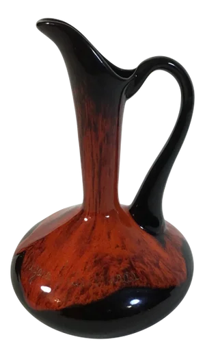 Vintage Modern Orange and Black Evangeline Pottery Flame Pitcher