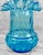 Glass Vintage Peacock Blue Ruffled Art Glass 8" Vase For Sale - Image 7 of 8