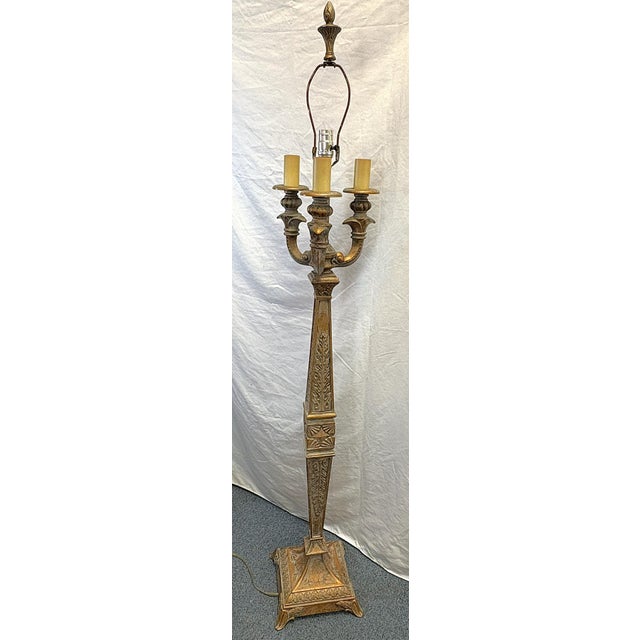 Vintage Victorian Style Heavy Painted Metal 4-Light Torchiere Floor Lamp For Sale - Image 11 of 17