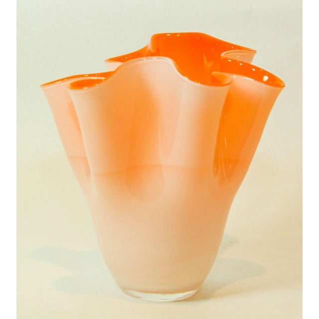 Murano Italian Murano Style Vase Orange Freeform Handkerchief 1970s For Sale - Image 4 of 12
