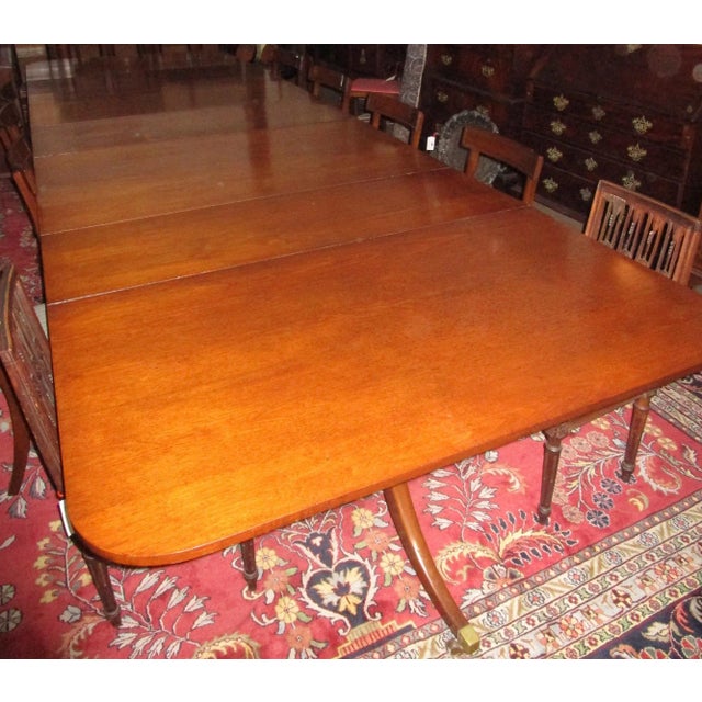 Late 18th Century 18th century Four Pedestal Mahogany Sheraton Monumental Sized Dining Table For Sale - Image 5 of 13