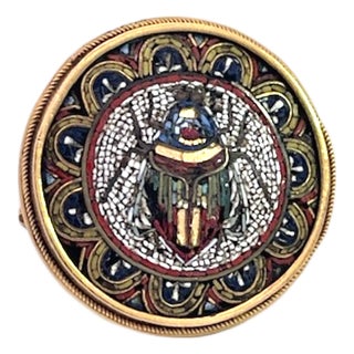 19th Century Egyptian Micro Mosaic Scarab Ring 18k, Size 7 For Sale