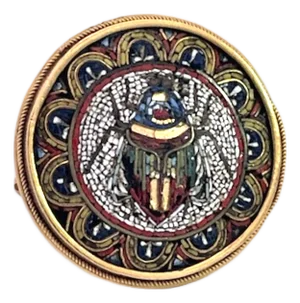 19th Century Egyptian Micro Mosaic Scarab Ring 18k, Size 7