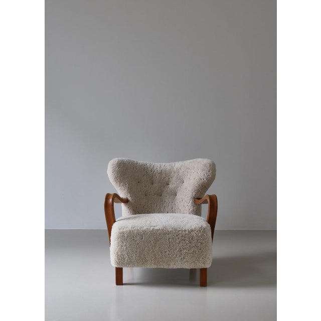 Brown Danish Modern Lounge Chair in Oak and Sheepskin, Denmark, 1940s For Sale - Image 8 of 18