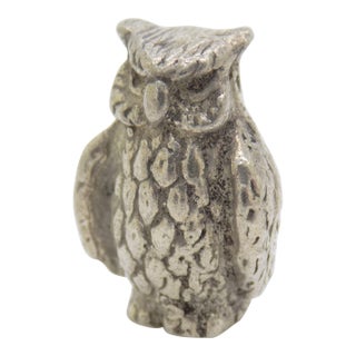 Vintage Italian Handmade Genuine Silver Micro Owl Dollhouse Miniature For Sale