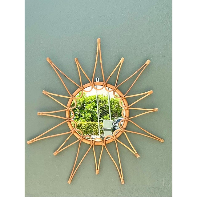 Vintage Italian Bent Rattan Sunburst Mirror For Sale - Image 11 of 12