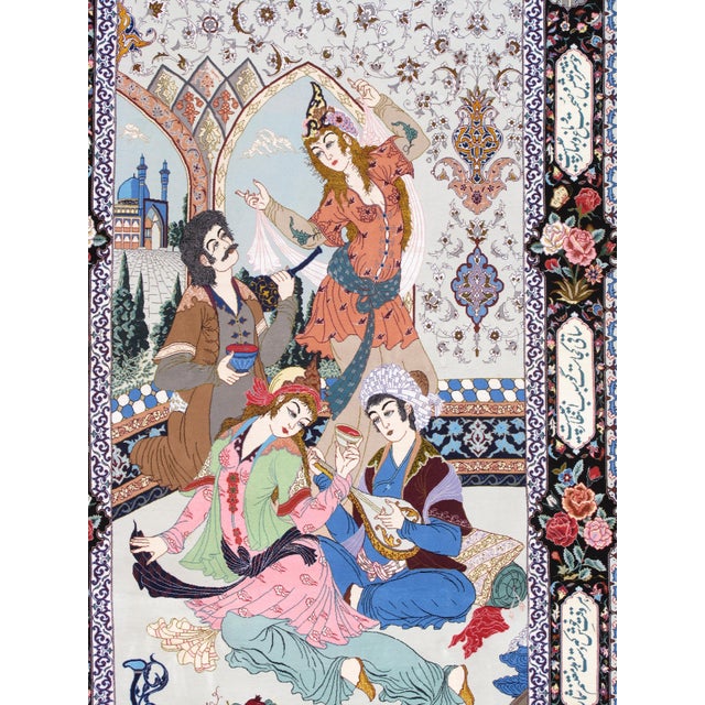 Pink Mid-20thCentury Tabriz Pictorial Rug A Celebration of Love Poetry & Courtly Life For Sale - Image 8 of 17