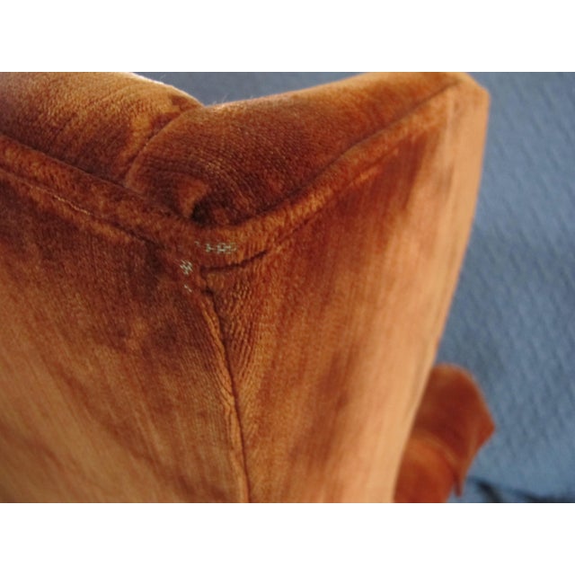 Mid 20th Century Clayton Marcus Orange Velvet Wing Back Queen Anne Chairs- Set of 2 For Sale - Image 4 of 8