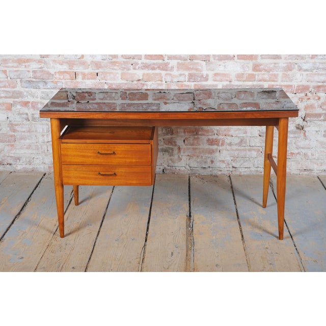 Wood Mid-Century Czech Writing Desk in Mahogany Veneer, 1950s For Sale - Image 7 of 15