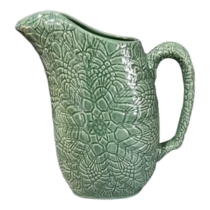 Late 20th Century Green Glazed Pottery Ornate Mandala Pattern Pitcher