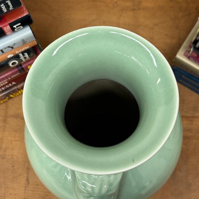 Guardian's Embrace Celadon Green Ceramic Vase Flared Rim For Sale - Image 10 of 10