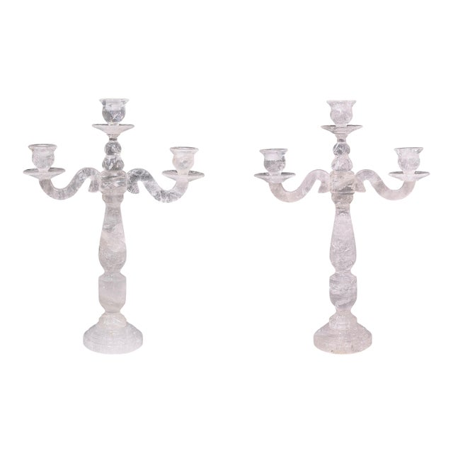 Pair of Late 20th Century Large Rock Crystal Candelabra Candle Holders For Sale