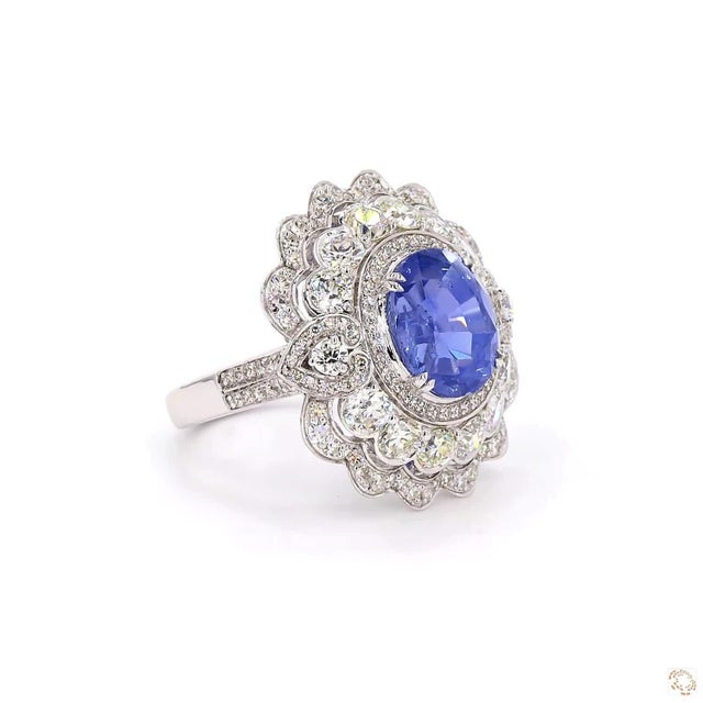 2.58 Carat Old European Cut Diamond Blue Sapphire Gold Ring, Size 6.5 For Sale - Image 9 of 9