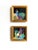 Four original mini paintings by Jessalin Beutler with two styles of matching gold frames. Artwork is mixed media on canvas...