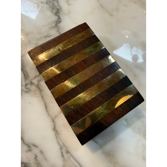 Italian Brass-Banded Wood Box, 1970s For Sale In Los Angeles - Image 6 of 6