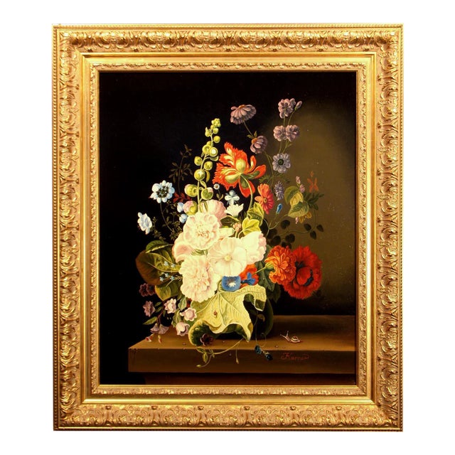 Othmer Karner "Flowers" Realistic Floral Vase Bouquet Framed Original Oil Painting Signed For Sale