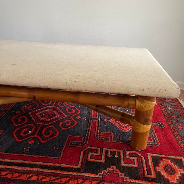 Wood Coffee Table Bamboo & Tessellated Stone Style of Budji Layug For Sale - Image 7 of 10