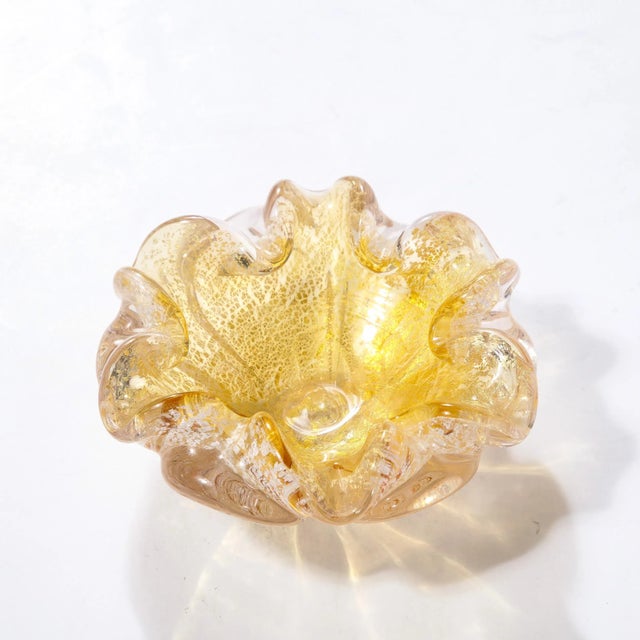 Glass Mid-Century Modernist Translucent Hand-Blown Murano & 24k Gold Glass Bowl For Sale - Image 7 of 12