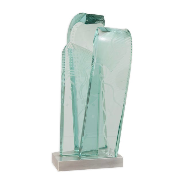 John Gilbert Luebtow Signed Abstract Postmodern Glass Sculpture on Metal Base For Sale - Image 4 of 9