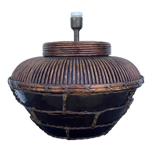 Large Mid Century Coastal Pencil Reed Table Lamp For Sale