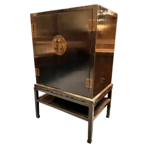 1990s Altfield Hong Kong Chinese Black Lacquer Wedding Cabinet on Stand