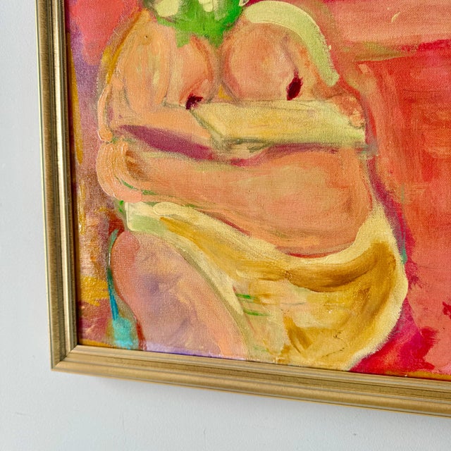 Late 20th Century Vintage Figural Male Oil Portrait Painting Framed, Studio Ghibli Style For Sale In Charleston - Image 6 of 6