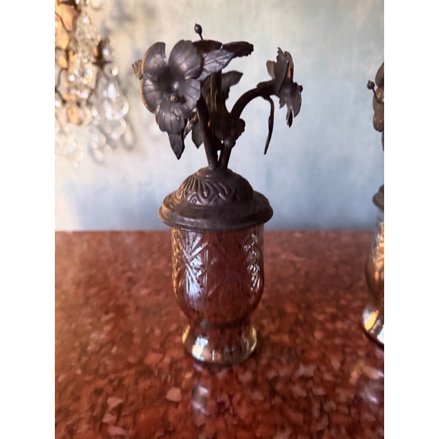 French 19th Century Mercury Glass and Floral Mantle Ornaments For Sale - Image 3 of 5
