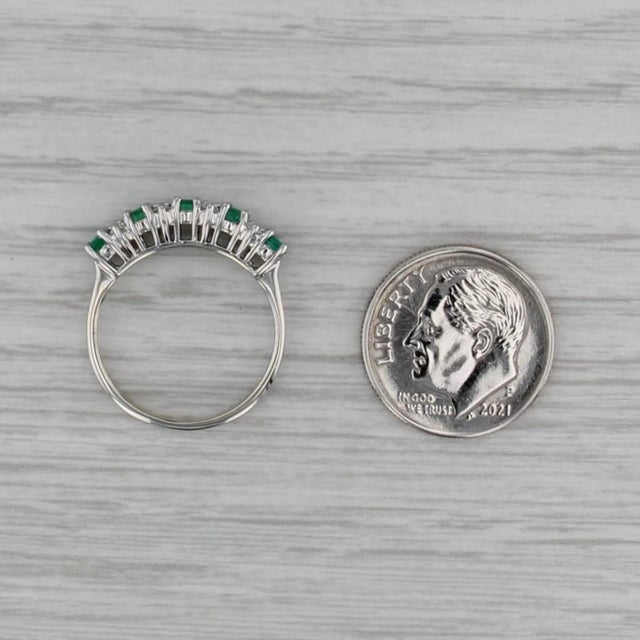 0.54ctw Emerald Diamond Ring 14k White Gold Size 5.5 Stackable For Sale - Image 4 of 8
