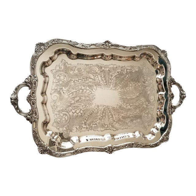 Vintage International Silver Large Silver Plated Footed Serving Tray Chairish