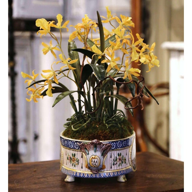 19th Century French Hand Painted Faience Jardinière Signed Hb Quimper For Sale - Image 4 of 13