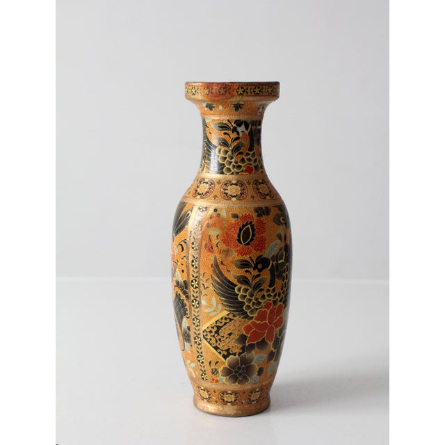 Orange Vintage Satsuma Style Phoenix Floral Vase With Gilt Details For Sale - Image 8 of 13
