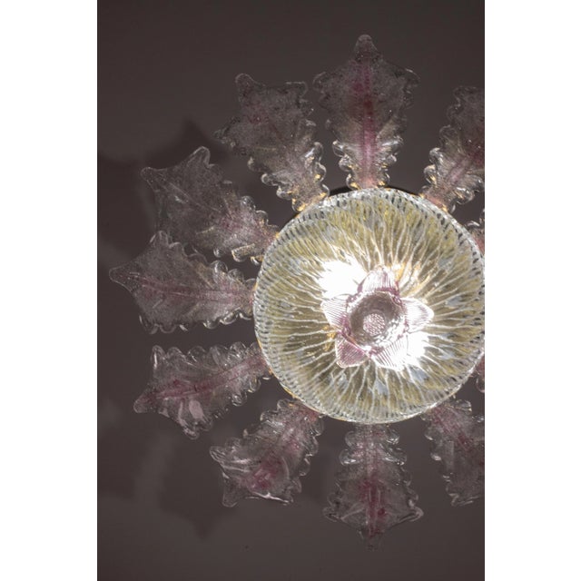 1970s Pink Murano Glass Leave Ceiling Light or Chandelier, 1970s For Sale - Image 5 of 12