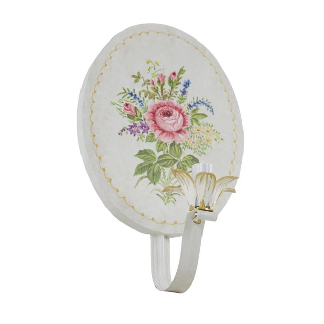 Early 21st Century Pair of Vintage English-Painted Floral Decor Metal Wall Lamps For Sale - Image 5 of 11