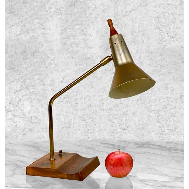 Vintage Atomic Walnut & Brushed Gold Desk Lamp, c. Mid 20th Century - Pairs Nicely with Many Mid-Century Inspired...