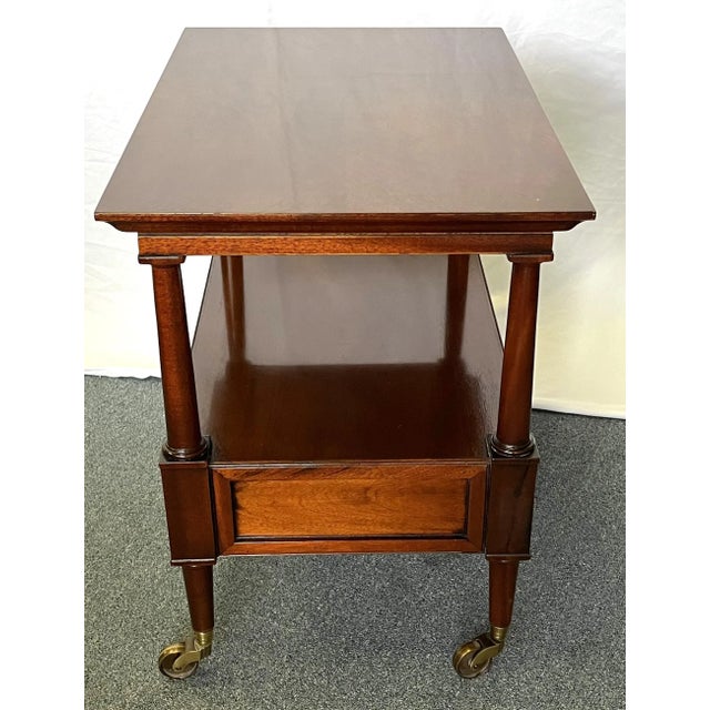 Vintage Solid Wood Side Table on Brass Casters With Drawer For Sale - Image 4 of 12