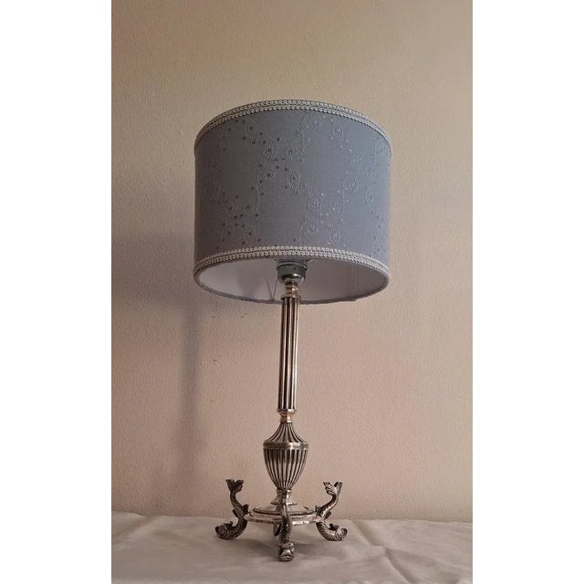 Vintage Table Lamp with Figurative Silver-Plated Metal Base and Handmade Fabric Shade from Lamplove, 1970s For Sale - Image 6 of 8