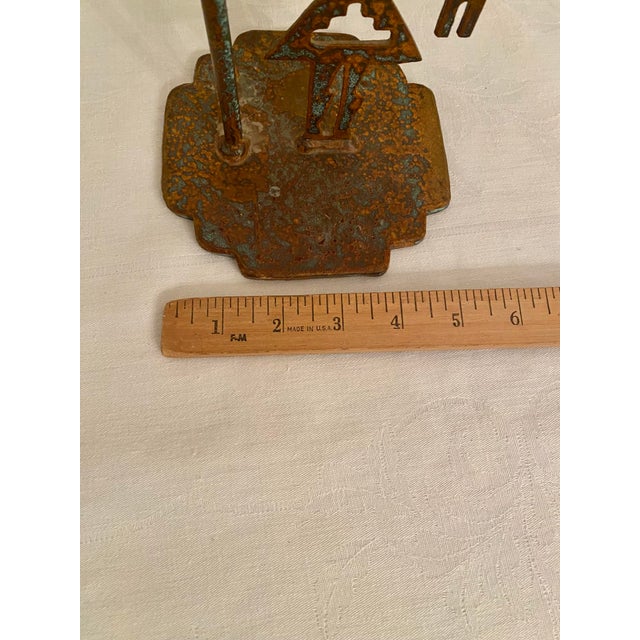 Vintage Native American Tribal Deity Figure Kokopelli Signed Sculptural Patina Metal Candle Holder For Sale - Image 4 of 14