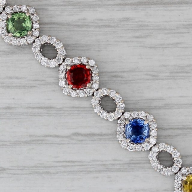 2010s 15.62ctw Multicolor Sapphire Diamond Tennis Bracelet 18k White Gold 6.75" For Sale - Image 5 of 10