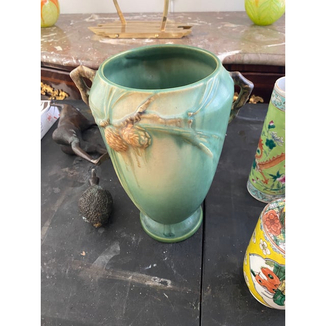 Roseville Pinecone Art Pottery Vase, Green Glaze, American Art Deco, Circa 1930 For Sale - Image 13 of 13