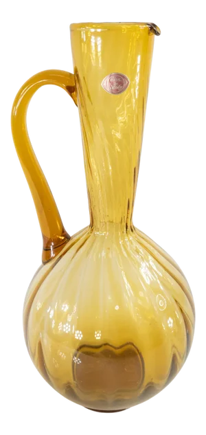 Italian Orange Amber Brown Glass Pitcher or Ewer