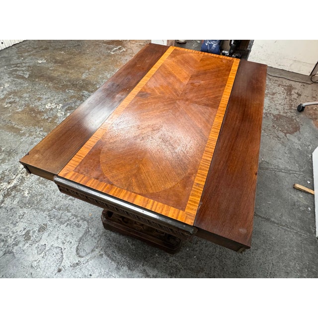 Traditional Renaissance Revival Style Draw-Leaf Parquetry Top Table, Vintage For Sale - Image 3 of 12