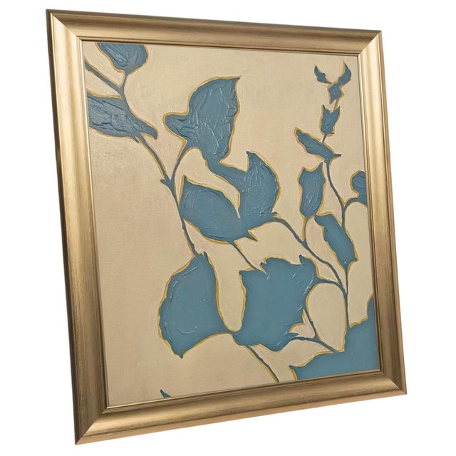 Gold Original Botanical Abstract Painting Hand Painted Acrylic Modern Floral Wall Art by Tatiana Duperault For Sale - Image 8 of 11