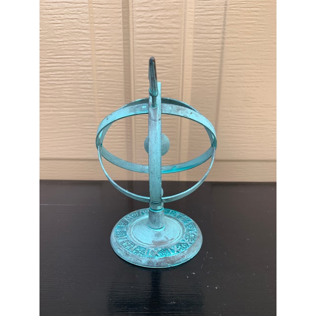 Maitland - Smith Vintage English Country Iron Verdigris Garden Armillary Sundial For Sale - Image 4 of 7