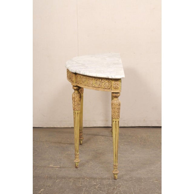 Wood French Marble Top Demi-Lune with Orig. Finish For Sale - Image 7 of 12