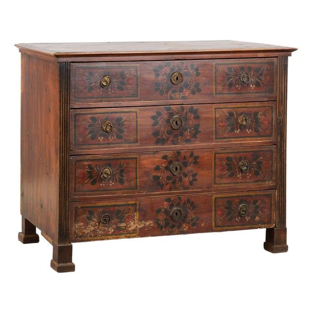 Hungarian Original Hand-Painted Pine Chest of Four Drawers Dated 1865 For Sale