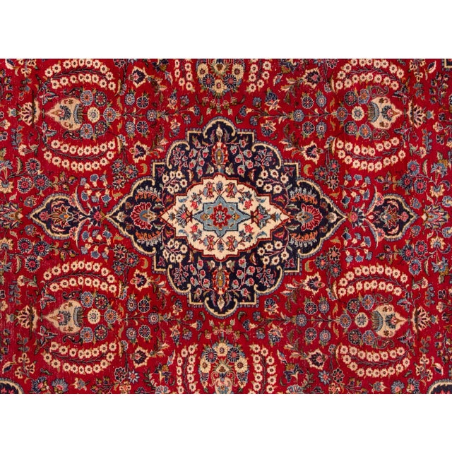 1960s Vintage Persian Tabriz Handmade Ruby-Red Medallion Wool Rug For Sale - Image 4 of 5