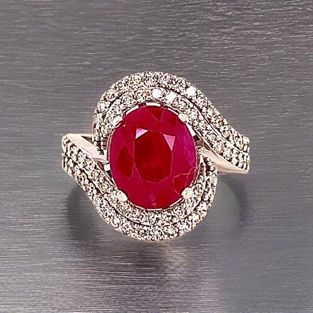 Natural Finely Faceted Quality Ruby and Diamond Ring set in 14k Gold 6.32 TCW Size 6.5 and resizable GIA and GAL Certified...