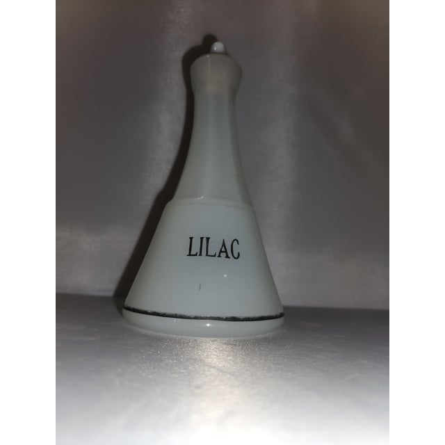 Late 19th Century Victorian Milk Glass Barber Bottle Labeled for Lilac Water With Corked Ceramic Spout For Sale - Image 9 of 13
