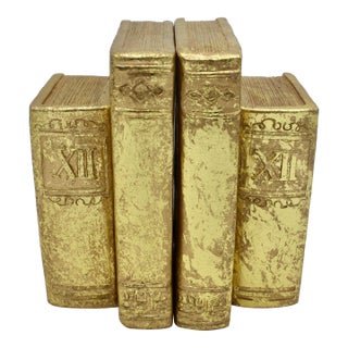 Mid Century Modern Italian Gilt Resin "Book" Bookends For Sale