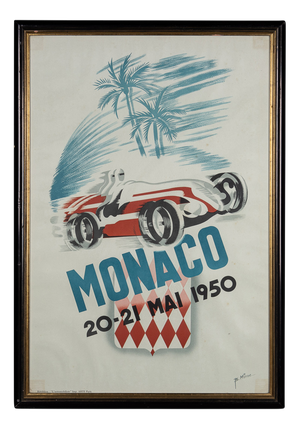 Vintage 20th Century Framed 1950 Monaco Grand Prix Poster by Bernard Minne, 1983